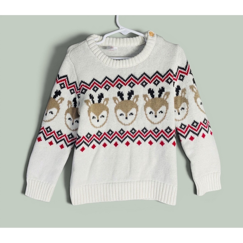 Toddler Reindeer Sweater 4T Holiday Time Cream Fair Isle Christmas Kids Knit
